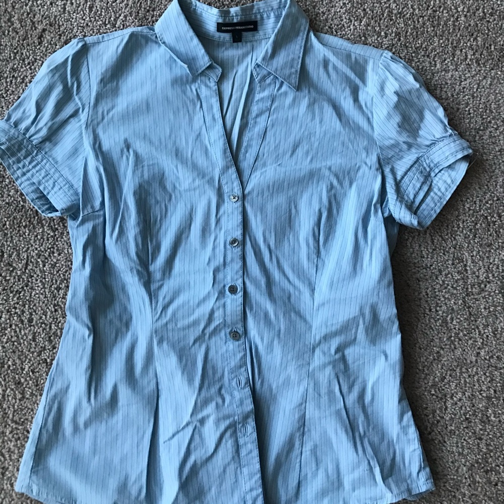 Express Short Sleeve Pinstripe Button Up